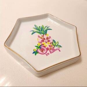 Lilly Pulitzer White Dish with Gold Trim and Colorful Pineapple